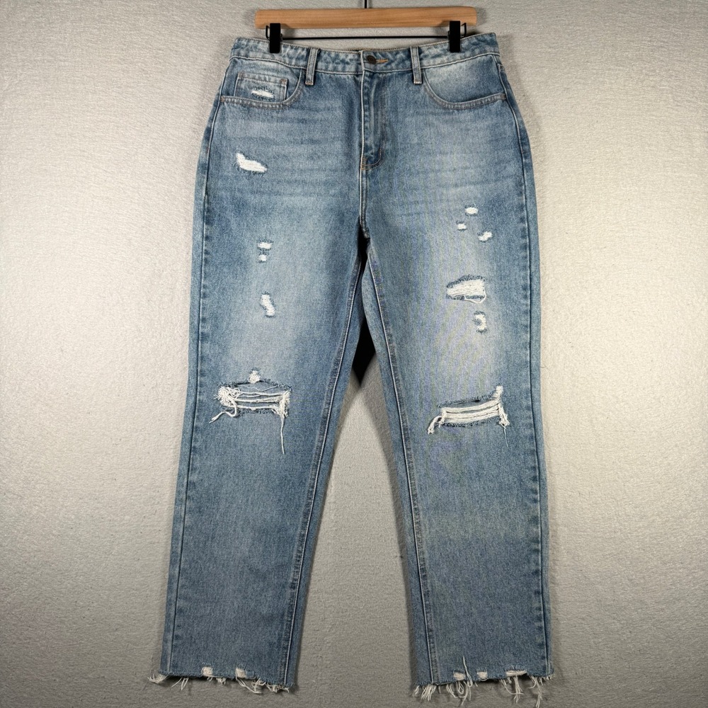 Cello Womens High Rise Distressed Straight Leg Jeans Blue WV76698S-M Size 13